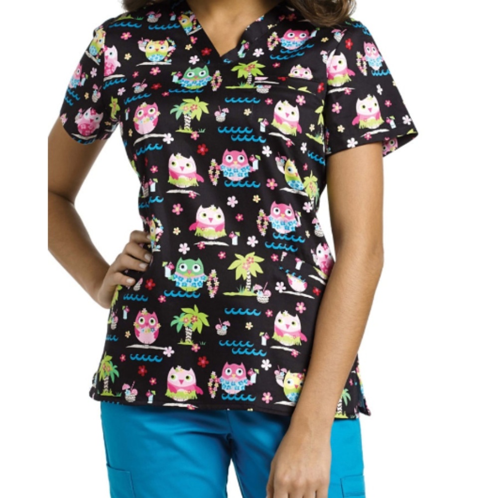 White Cross Black Owl Print Women's Top